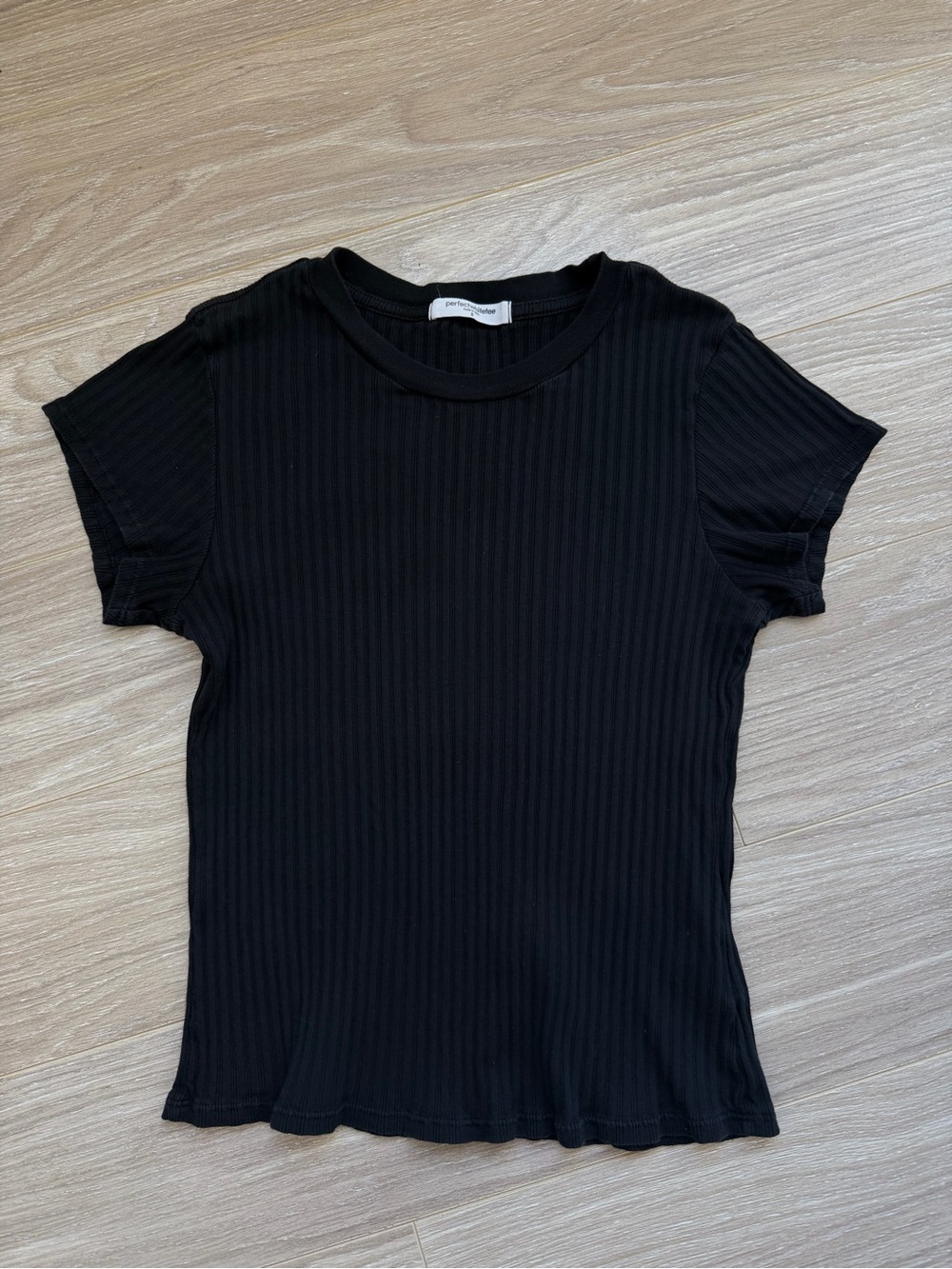 Perfectwhitetee Women’s Suri Ribbed 100% Cotton Crew Tee Sz S Black